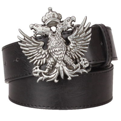 cool men's leather belt headed eagle hip hop punk belt metal double headed eagle pattern belt rock dress up strap 1 / 115cm