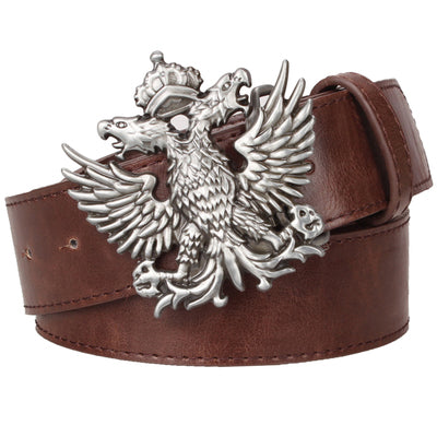 cool men's leather belt headed eagle hip hop punk belt metal double headed eagle pattern belt rock dress up strap 2 / 115cm