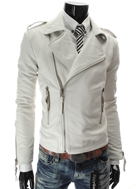 pu leather jacket men turn-down collar solid mens faux fur coats