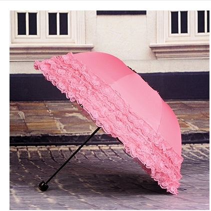 new arrival brand umbrella women lace  rain&sun sweet princess umbrella uv protection three folding durable spitze regenschirm as pic