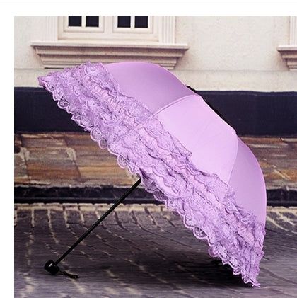 new arrival brand umbrella women lace  rain&sun sweet princess umbrella uv protection three folding durable spitze regenschirm as pic 1