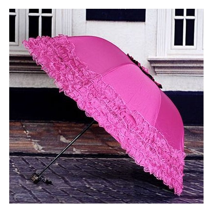 new arrival brand umbrella women lace  rain&sun sweet princess umbrella uv protection three folding durable spitze regenschirm as pic 2