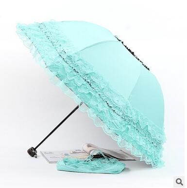 new arrival brand umbrella women lace  rain&sun sweet princess umbrella uv protection three folding durable spitze regenschirm as pic 3