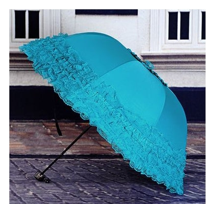 new arrival brand umbrella women lace  rain&sun sweet princess umbrella uv protection three folding durable spitze regenschirm as pic 4