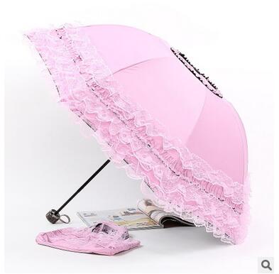 new arrival brand umbrella women lace  rain&sun sweet princess umbrella uv protection three folding durable spitze regenschirm as pic 5