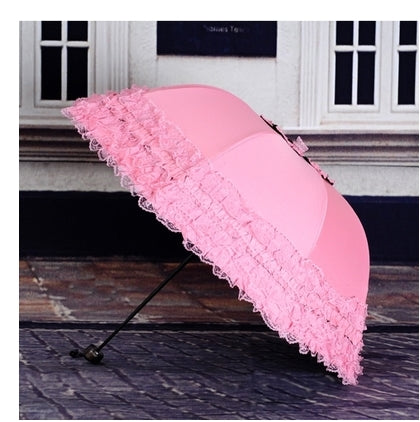 new arrival brand umbrella women lace  rain&sun sweet princess umbrella uv protection three folding durable spitze regenschirm as pic 7