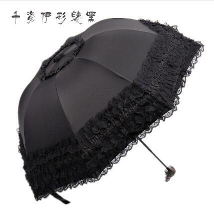 new arrival brand umbrella women lace  rain&sun sweet princess umbrella uv protection three folding durable spitze regenschirm as pic 9