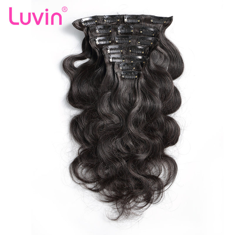luvin clip in human hair extensions body wave 100g natural color 7 pieces/set brazilian remy hair clip in full head sets