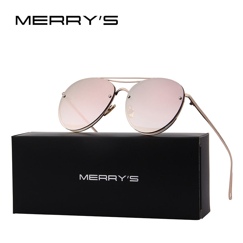 merry's new arrival women classic brand designer rimless sunglasses twin beam metal frame sun glasses