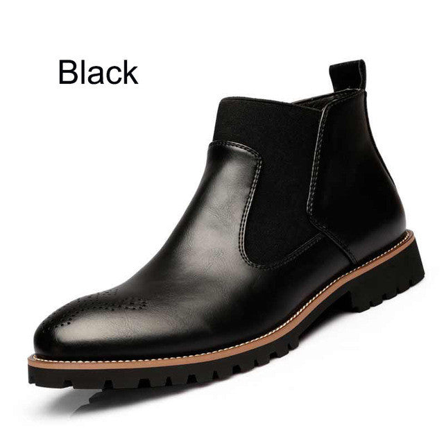 mrccs spring/autumn fashion men's chelsea boots,british style fashion ankle boots,black/red brogues leather casual shoe