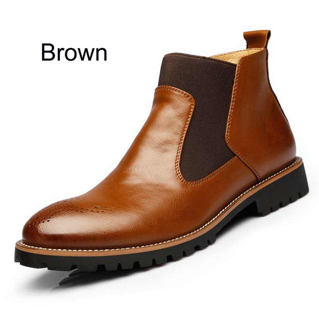 mrccs spring/autumn fashion men's chelsea boots,british style fashion ankle boots,black/red brogues leather casual shoe