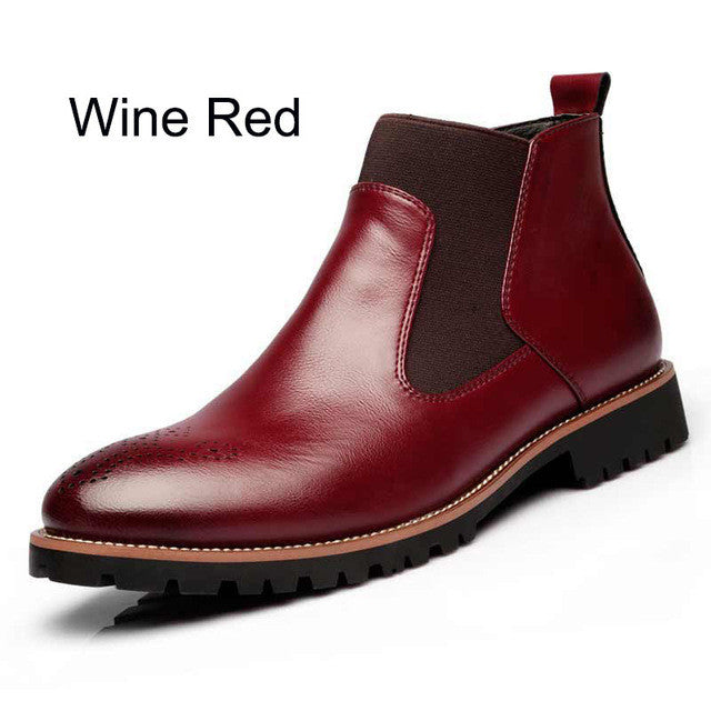 mrccs spring/autumn fashion men's chelsea boots,british style fashion ankle boots,black/red brogues leather casual shoe
