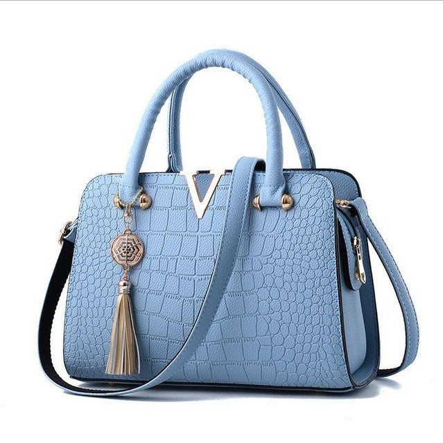 luxury crocodile leather handbag sky blue / 28cmx13cmx20cm