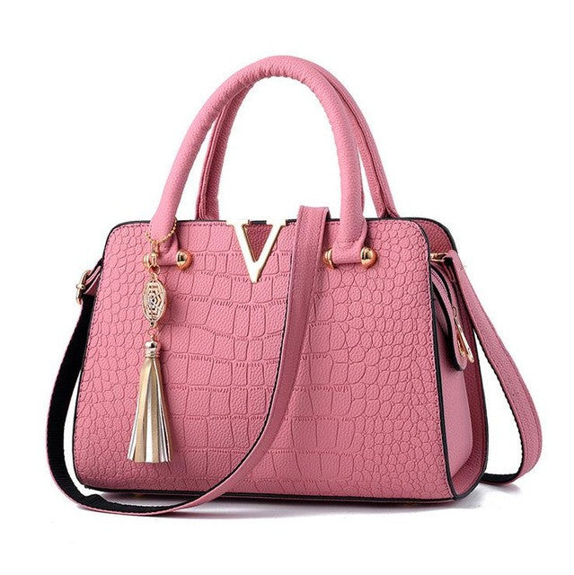 luxury crocodile leather handbag pink / 28cmx13cmx20cm