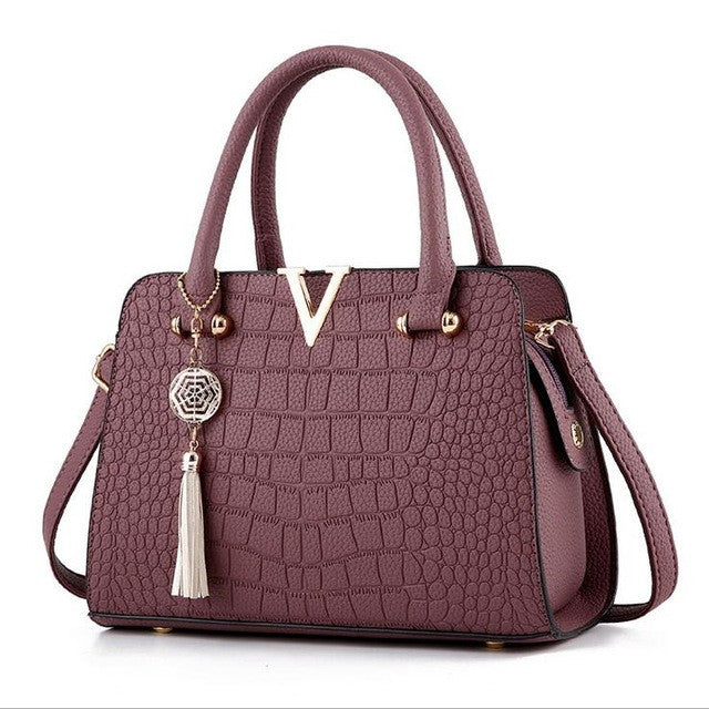 luxury crocodile leather handbag plum / 28cmx13cmx20cm