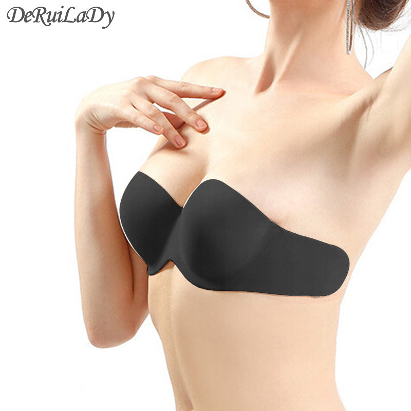 deruilady women sexy strapless bra backless self-adhesive invisible bra seamless push up free sticky bra for party wedding