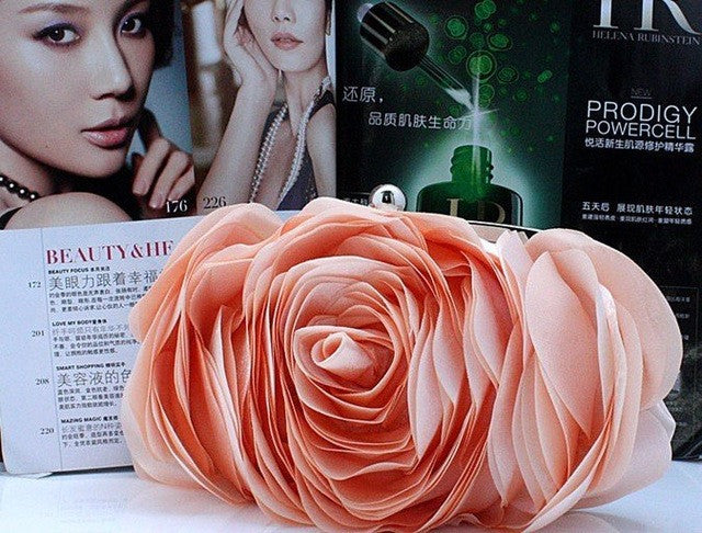 hot evening bag flower bride bag purse , full dress party handbag wedding clutch women evening purse lady gift champagne