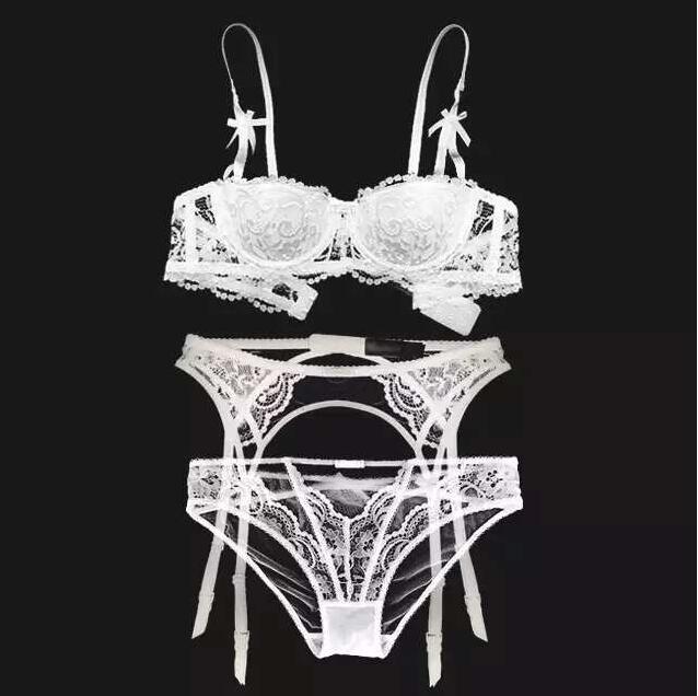 cinoon new plus size women sexy bra set intimates embroidery half cup lingerie thin temptation  and panty with garters sets