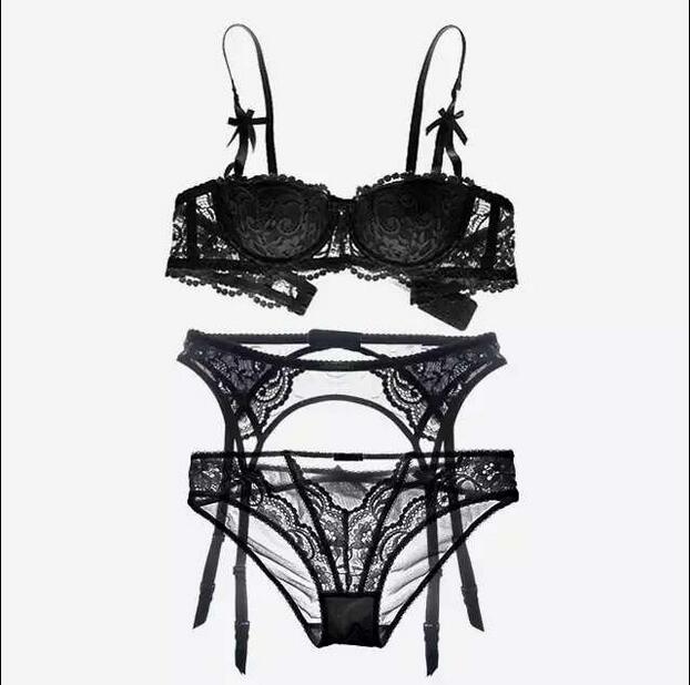 cinoon new plus size women sexy bra set intimates embroidery half cup lingerie thin temptation  and panty with garters sets