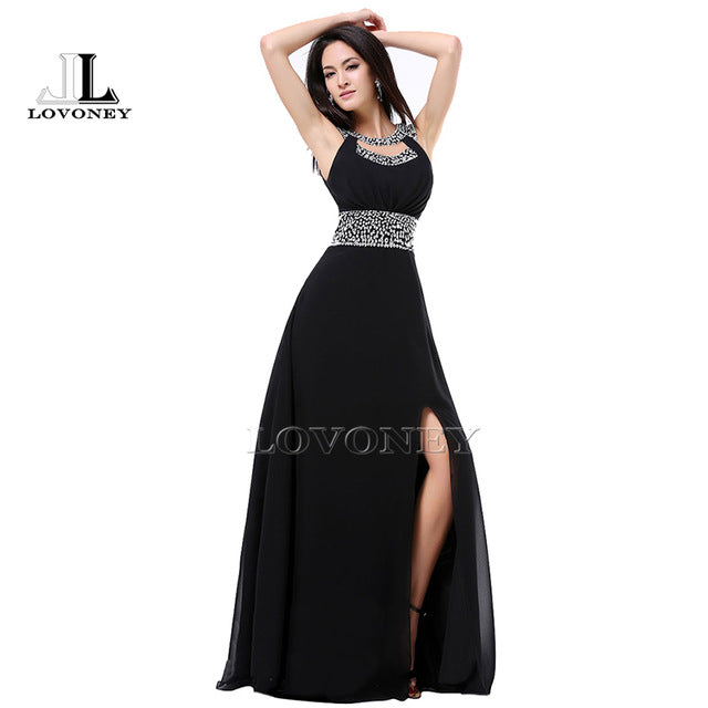 new fashion a-line o-neck side split sequin elegant long formal evening dresses 2017 vestido de festa longo