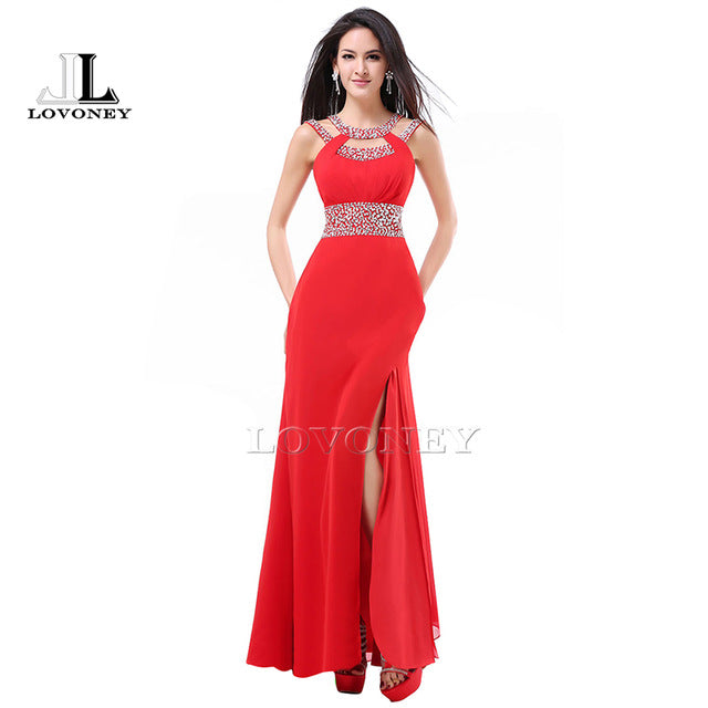 new fashion a-line o-neck side split sequin elegant long formal evening dresses 2017 vestido de festa longo