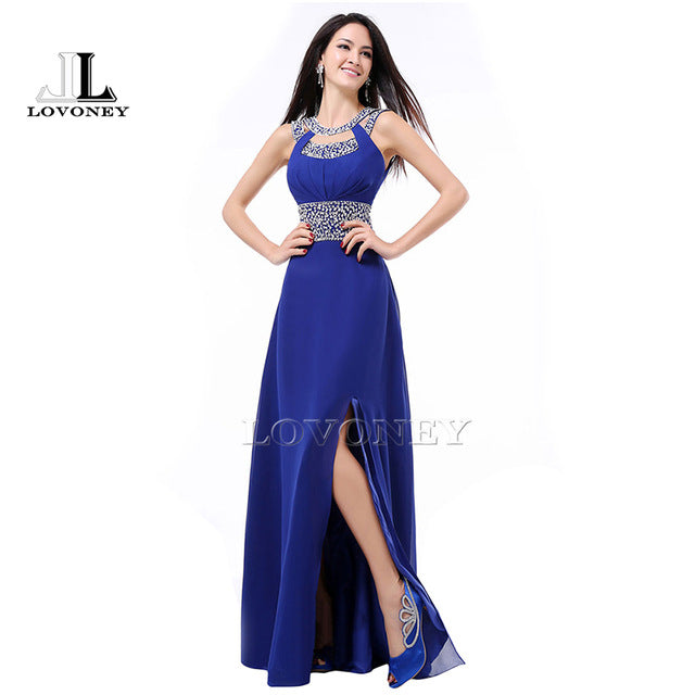 new fashion a-line o-neck side split sequin elegant long formal evening dresses 2017 vestido de festa longo