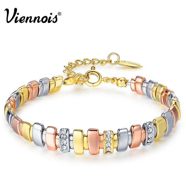 viennois new gold & silver & rose gold color bracelets for women rhinestone mixed color metallic chain bracelets & bangles default title