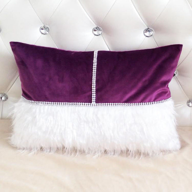 new beauty luxury diamond belt patchwork plush & velvet cushion cover purple 30x45cm