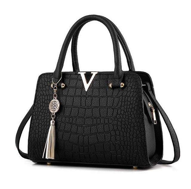 luxury crocodile leather women handbags famous brands designer women messenger bags female fringed shoulder bag women's pouch black