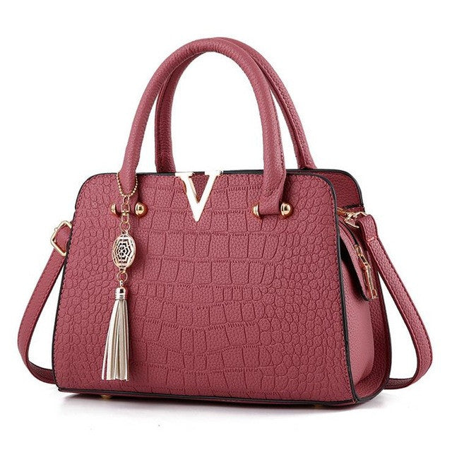 luxury crocodile leather women handbags famous brands designer women messenger bags female fringed shoulder bag women's pouch rubber red