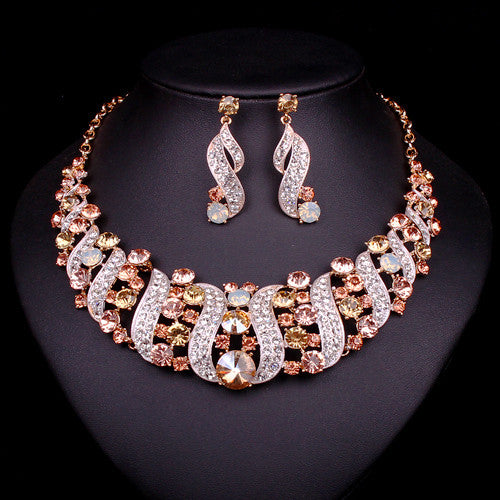 new red crystal choker necklace earrings bridal indian jewelry sets bride gold color jewellery wedding prom accessories women champagne