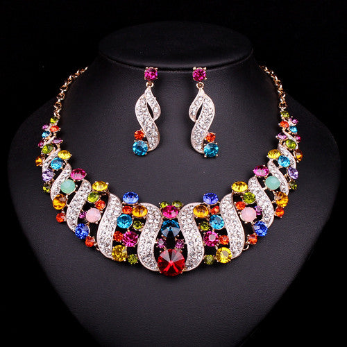 new red crystal choker necklace earrings bridal indian jewelry sets bride gold color jewellery wedding prom accessories women multicolour