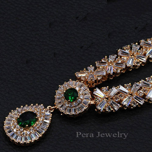 cz classic cubic zirconia wedding jewelry set with crystal stone gold green