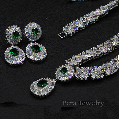 cz classic cubic zirconia wedding jewelry set with crystal stone white green