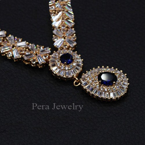 cz classic cubic zirconia wedding jewelry set with crystal stone gold blue
