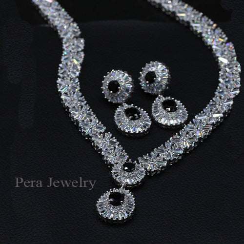 cz classic cubic zirconia wedding jewelry set with crystal stone silver black