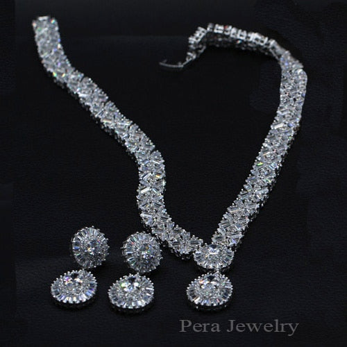 cz classic cubic zirconia wedding jewelry set with crystal stone silver white