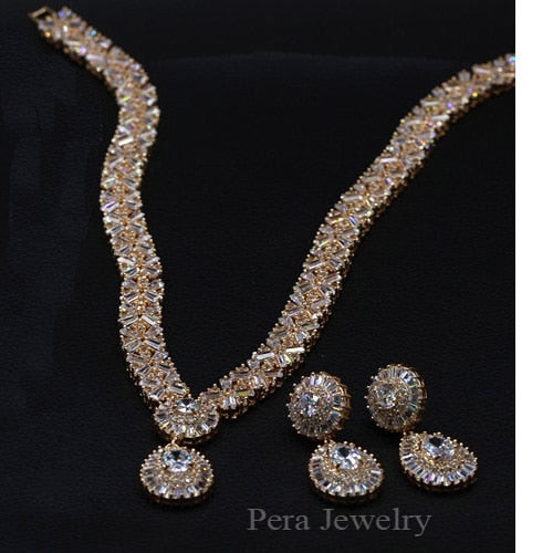 cz classic cubic zirconia wedding jewelry set with crystal stone gold white