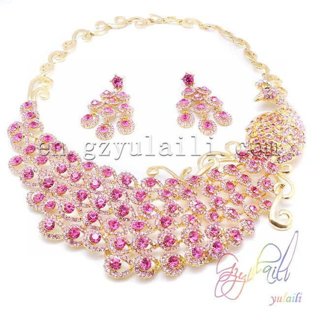 butterfly bridal jewelry set light weight crystal necklace set light pink