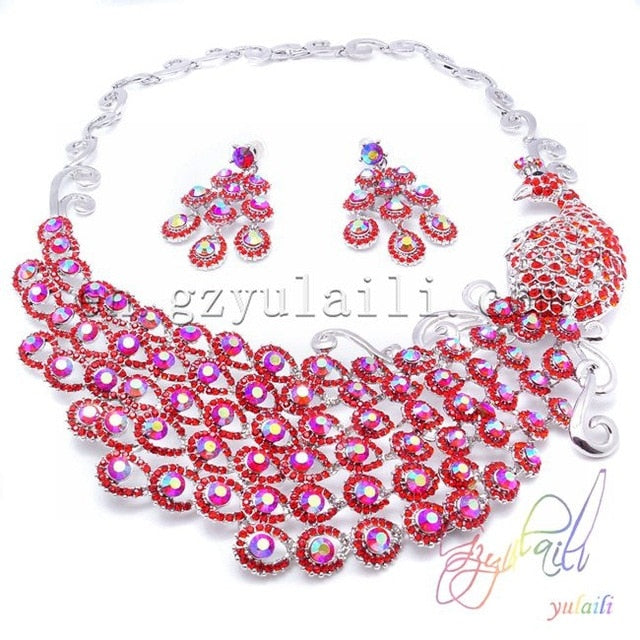 butterfly bridal jewelry set light weight crystal necklace set dark pink