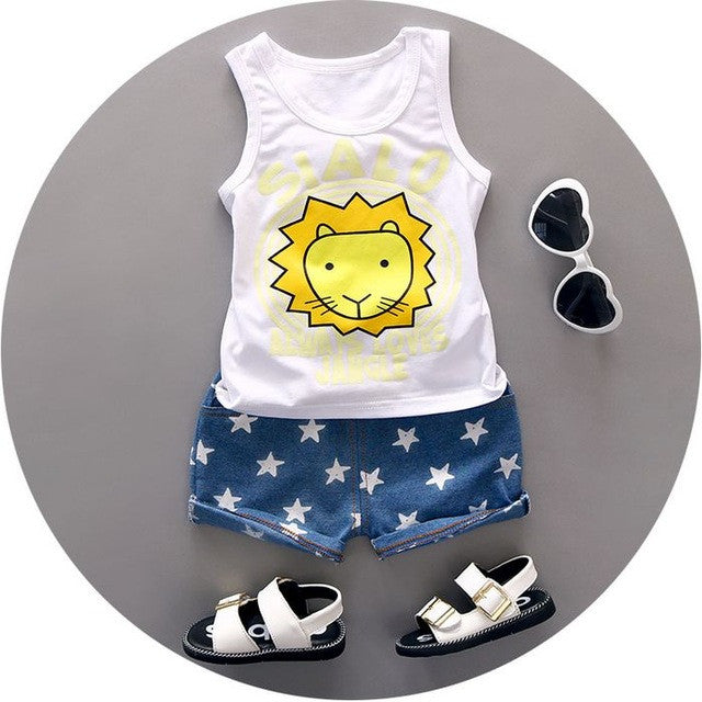 high quality baby boy clothes 2017 summer cotton baby clothing set 2pc for 1 2 3 years old boys vest suit a021-108