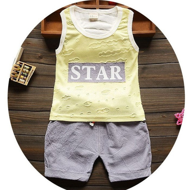 high quality baby boy clothes 2017 summer cotton baby clothing set 2pc for 1 2 3 years old boys vest suit a021-108