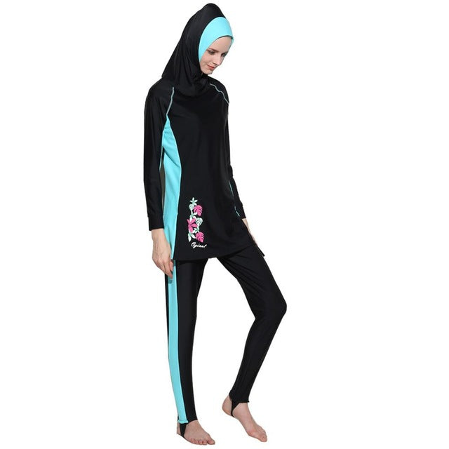 modest muslim swimsuit women swimwear printed floral summer hajib islamic swimsuit anti-uv girl's beachwear burkinis 3 pcs