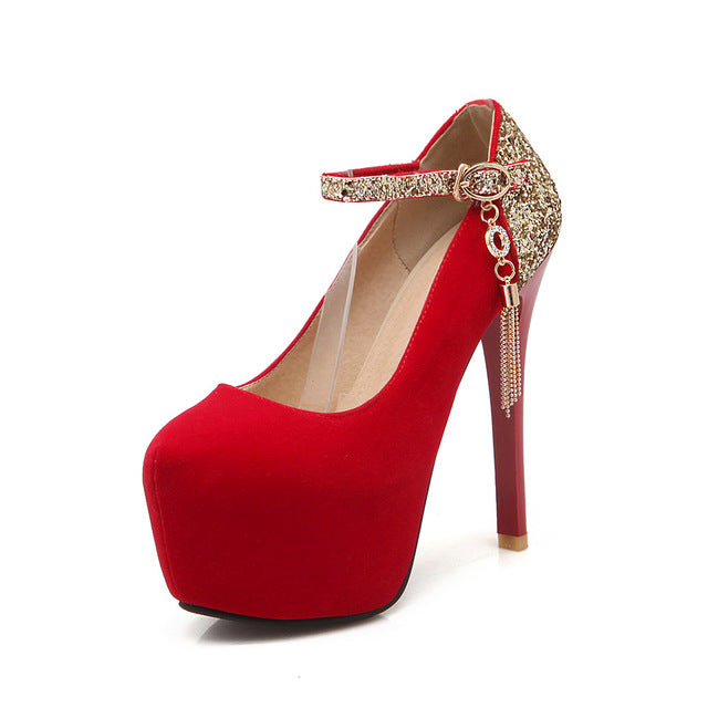 fashion spring/autumn flock women red wedding shoes sexy round toe mary janes platform high heels