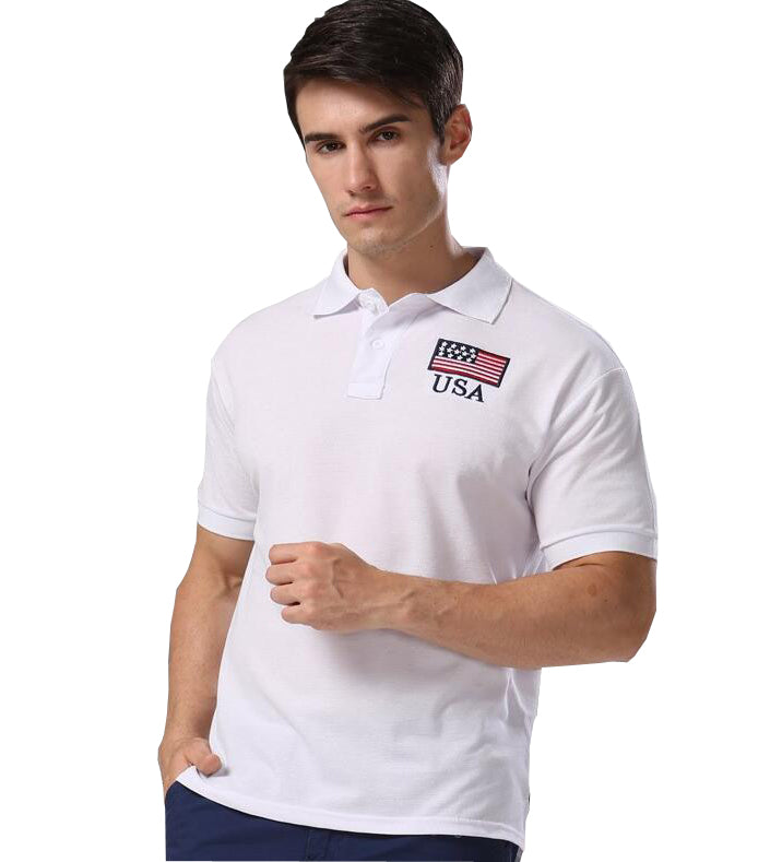 summer style men polo shirt 2016 arrive new printing american flag usa pattern casual polos white