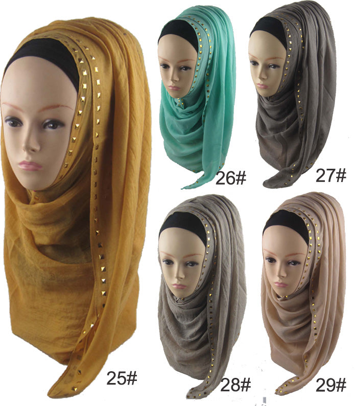 hot sale long rivet women lady shawl wrap hijab islamic kaftan abaya veil muslim scarf warm viscose scarves foulard one piece