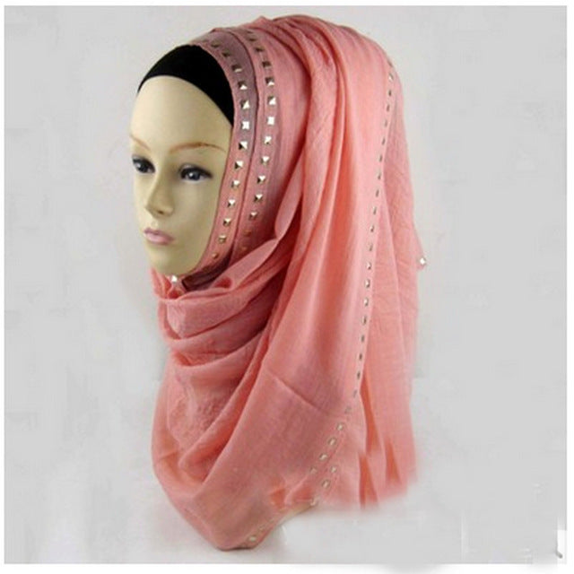 hot sale long rivet women lady shawl wrap hijab islamic kaftan abaya veil muslim scarf warm viscose scarves foulard one piece 14