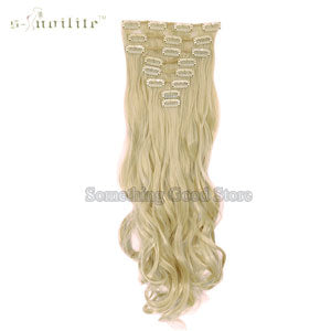 snoilite 24inch 170g long curly 18 clips in false hair styling synthetic hair extensions hairpiece 8pcs/set soft natrual black