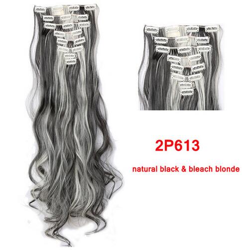 snoilite 24inch 170g long curly 18 clips in false hair styling synthetic hair extensions hairpiece 8pcs/set soft natrual black