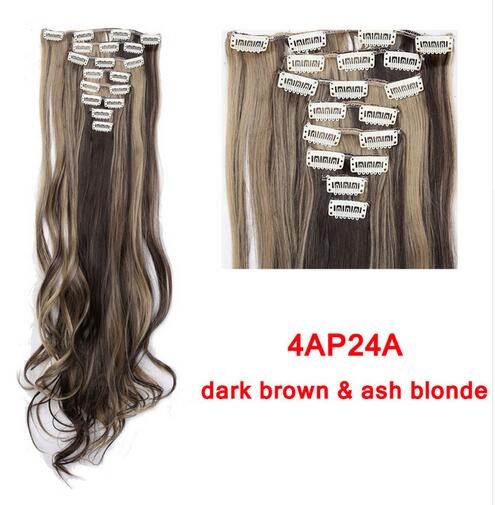 snoilite 24inch 170g long curly 18 clips in false hair styling synthetic hair extensions hairpiece 8pcs/set soft natrual black